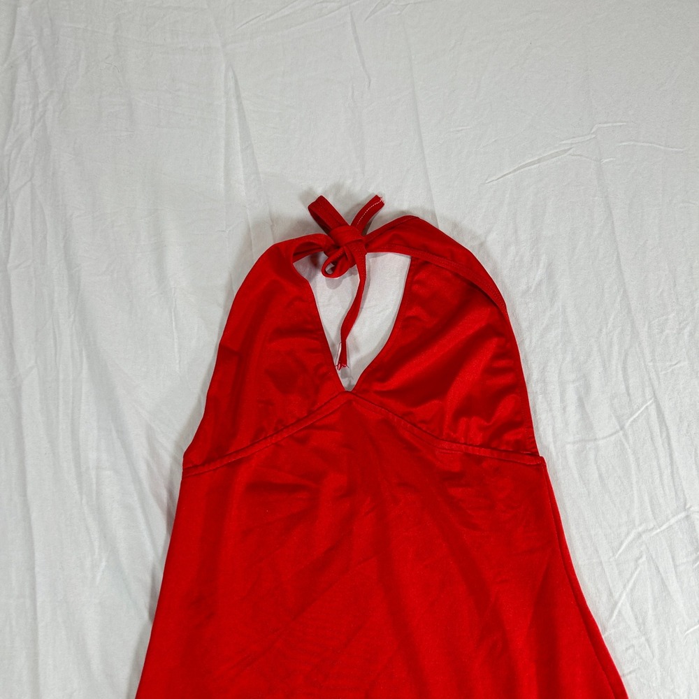Electric Lingerie Vintage Y2K Red Asymmetrical Ruffle Hem Night Gown Slip OSFA - Picture 2 of 10